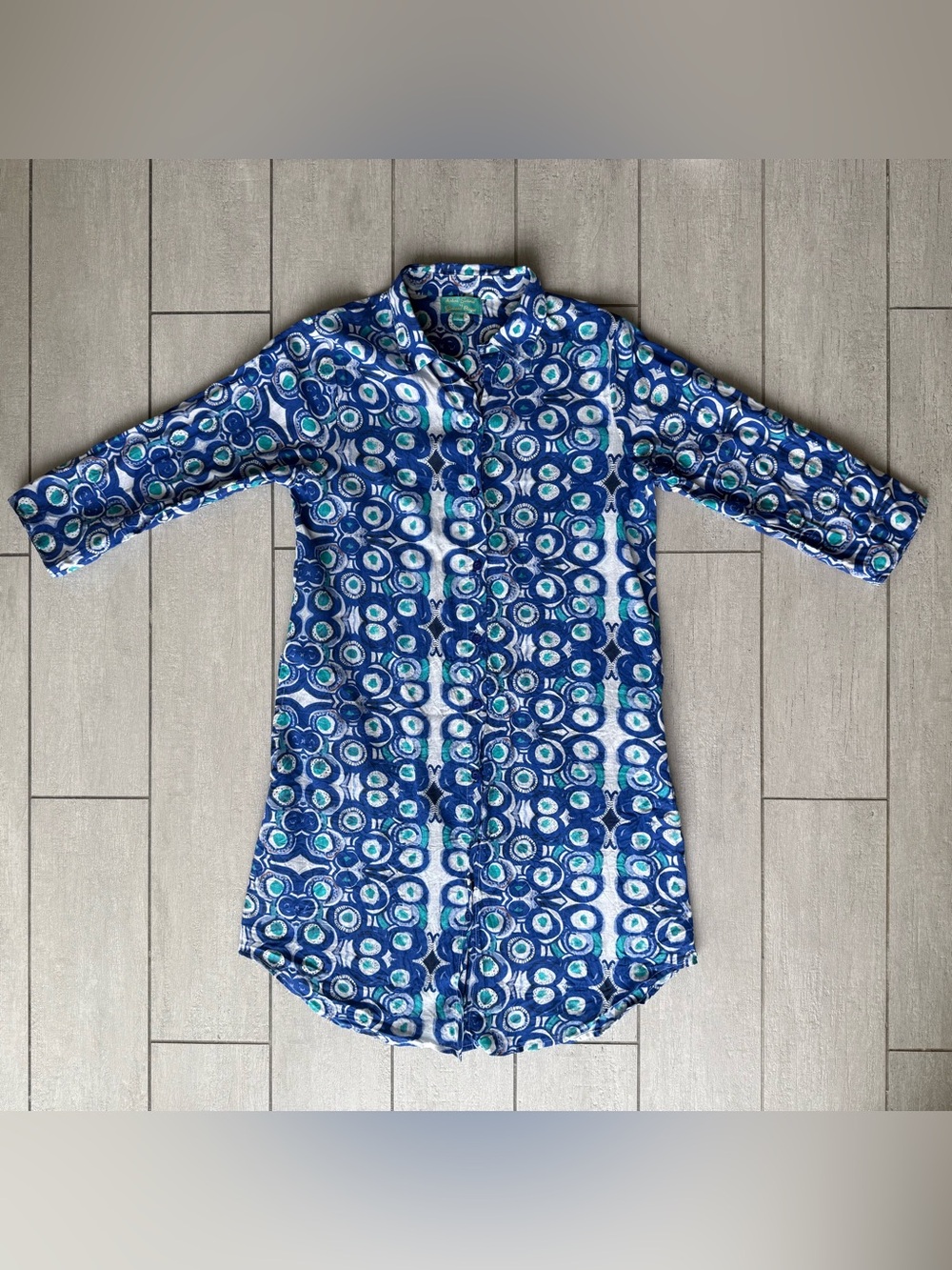Antica Sartoria Blue White Sea Life Urchins Beach Coverup Button Down Dress Sz S